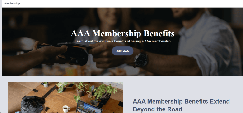 screenshot of AAA membership homepage